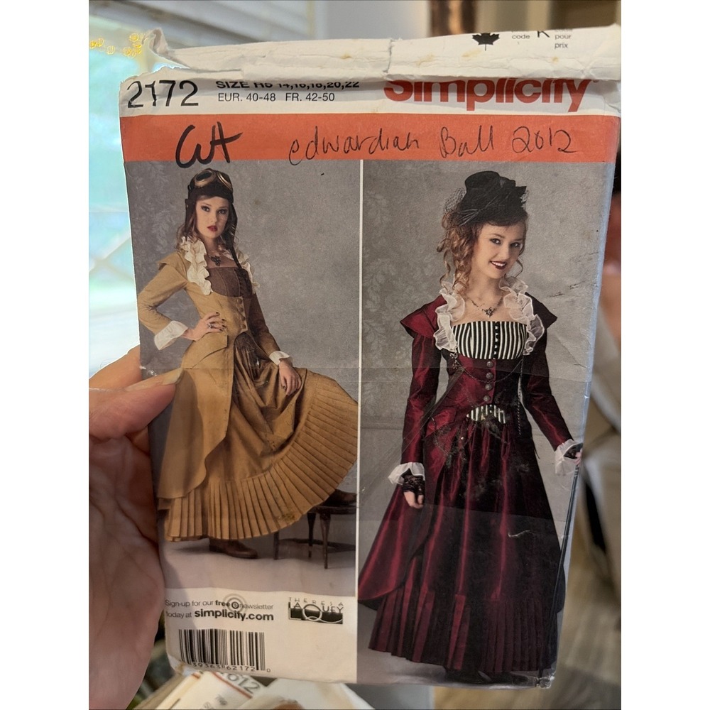 Simplicity 2172 Victorian Ball Dress Costume Sewing Pattern R5 Sizes 14-22 Uncut